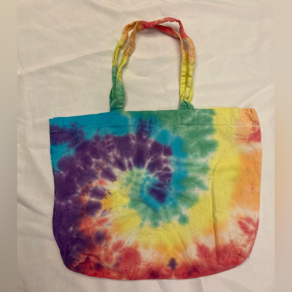 NWOT hand-dyed rainbow swirl tie-dye canvas tote bag